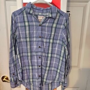 Blue and Green Plaid Button-Up Shirt